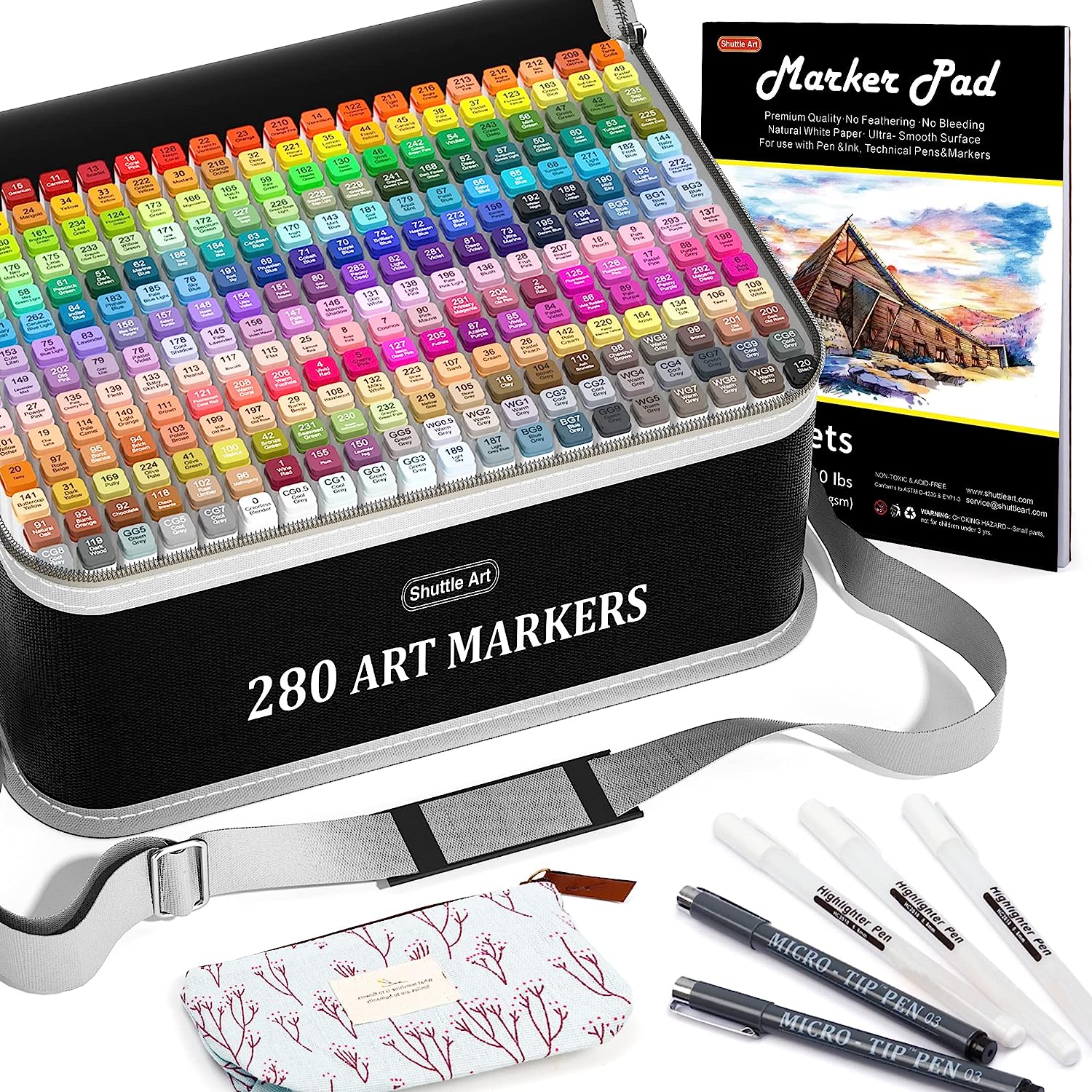 230527224309199_1 Shuttle Art 280 Colors Dual Tip Alcohol Based Art Markers, 279 Colors Permanent Marker Plus Colorless Blender, Micro-tip Pens, White Highlighter Pens, Marker Bag with Holders for Kids Adult Coloring - Image 1